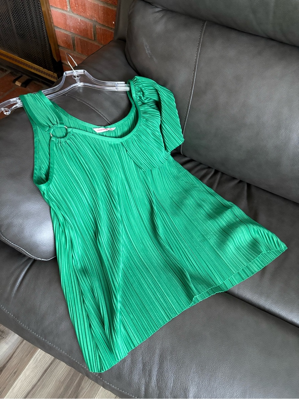 ANDREA Vibrant Green Pleated Tank with Shoulder Ring